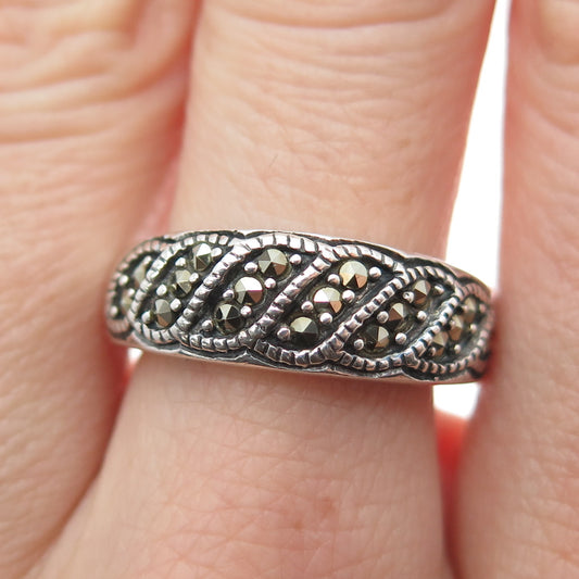 925 Sterling Silver Vintage Real Marcasite Oxidized Ring Size 7