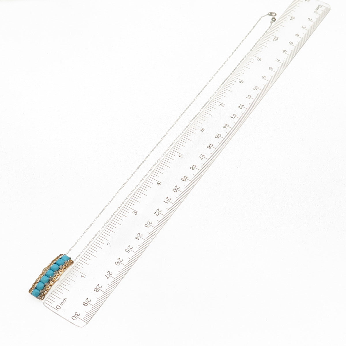 Chuck Clemency 925 Sterling Silver 2-Tone Real Turquoise Chain Necklace 20"