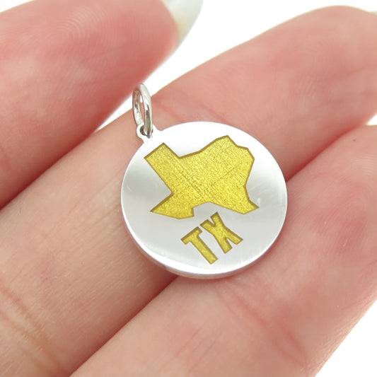 925 Sterling Silver Yellow Enamel Texas State Map Minimalist Charm Pendant