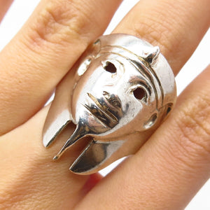 925 Sterling Silver Vintage Egyptian Pharaoh Statement Ring Size 12.5