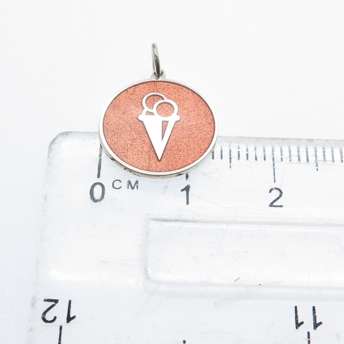 925 Sterling Silver Peach Enamel Ice Cream Round Tag Minimalist Charm Pendant