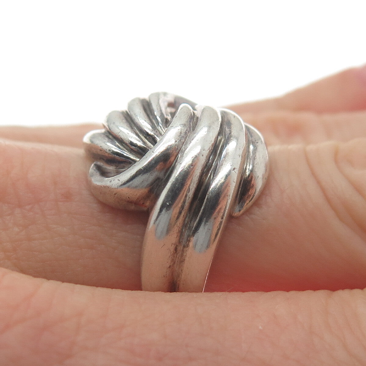 925 Sterling Silver Vintage Modernist Twisted Oxidized Ring Size 6.25