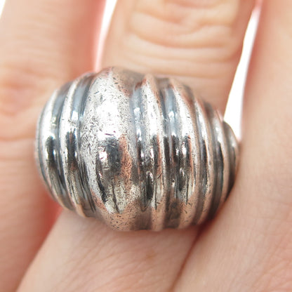 925 Sterling Silver Vintage Modernist Ribbed Dome Oxidized Ring Size 6.25