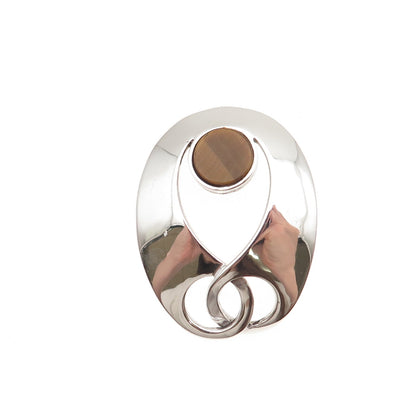925 Sterling Silver Vintage Israel Real Tiger Eye Modernist Slide Charm Pendant