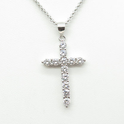 925 Sterling Silver Italy Round-Cut C Z Cross Rolo Chain Necklace 16"