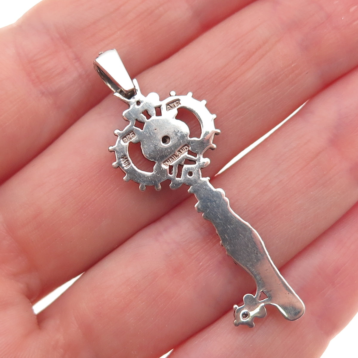 925 Sterling Silver 14K Gold Real Round-Cut Diamond Key of Life Charm Pendant