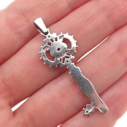925 Sterling Silver 14K Gold Real Round-Cut Diamond Key of Life Charm Pendant