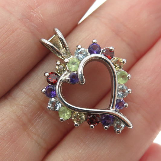 ROSS SIMONS Sterling Silver Amethyst Topaz Garnet Peridot Citrine Heart Pendant