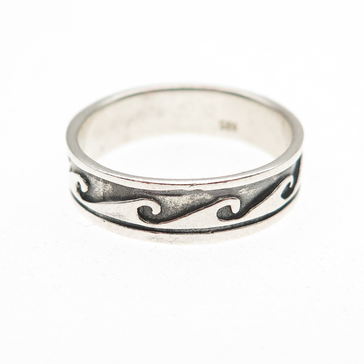 925 Sterling Silver Vintage Wave Oxidized Band Ring Size 7.25