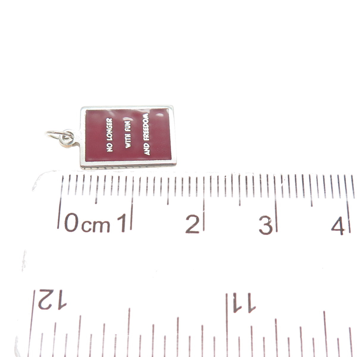 925 Sterling Red Enamel No Longer With Fun & Freedom Minimalist Charm Pendant