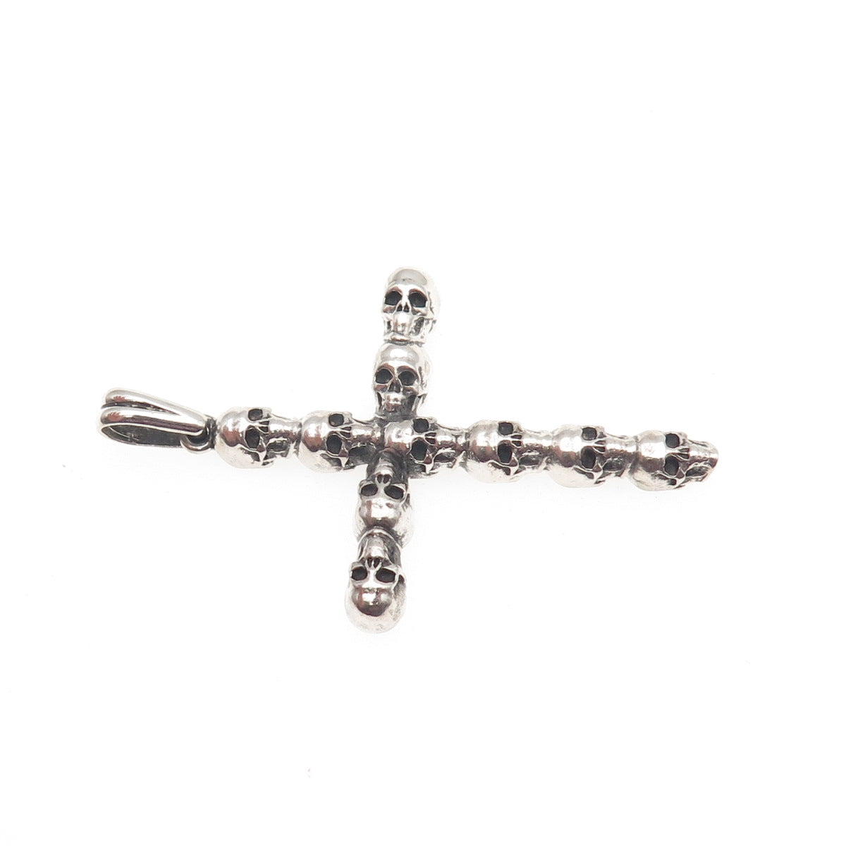 925 Sterling Silver Vintage Skull Cross Oxidized Gothic Pendant
