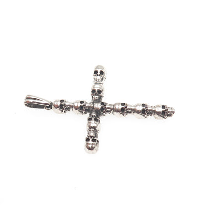 925 Sterling Silver Vintage Skull Cross Oxidized Gothic Pendant