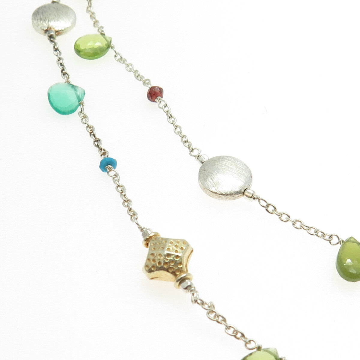925 Sterling Silver Chalcedony Peridot Citrine Garnet Tanzanite Gem Necklace 40"