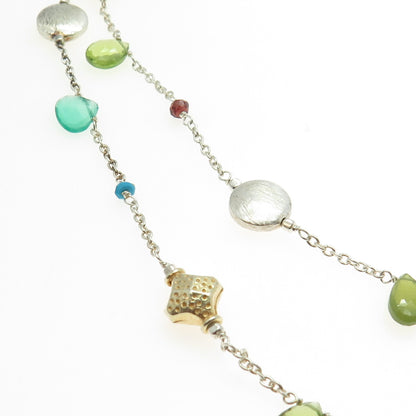 925 Sterling Silver Chalcedony Peridot Citrine Garnet Tanzanite Gem Necklace 40"