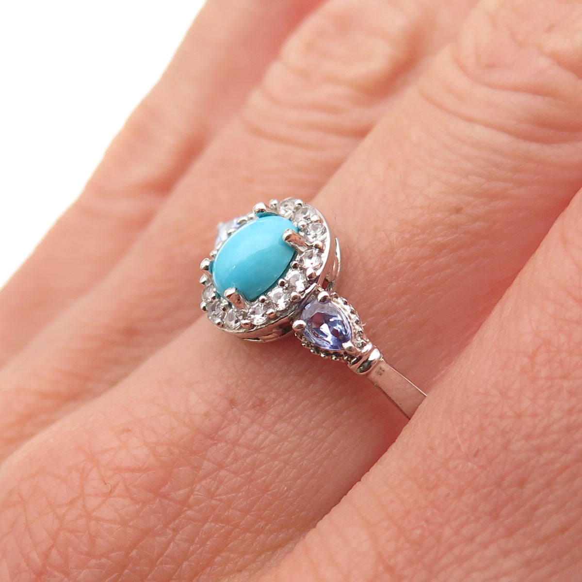 Chuck Clemency 925 Sterling Silver Real Turquoise Tanzanite Topaz Ring Size 8.25