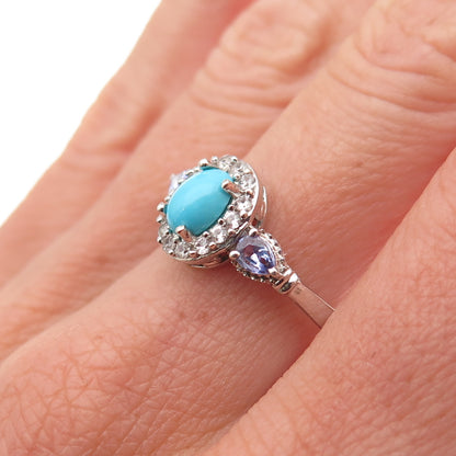 Chuck Clemency 925 Sterling Silver Real Turquoise Tanzanite Topaz Ring Size 8.25