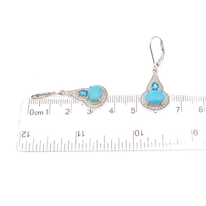 Chuck Clemency 925 Sterling Silver Real Turquoise & Apatite Dangle Earrings