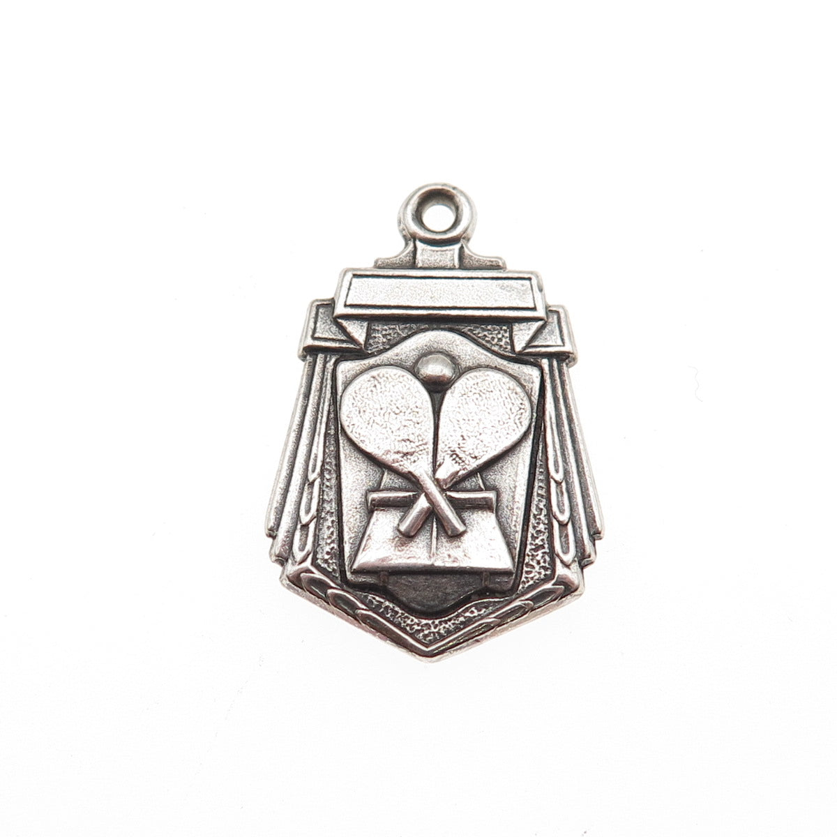 925 Sterling Silver Antique Art Deco Table Tennis Medal Charm Pendant
