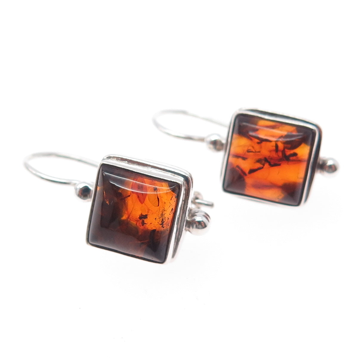 925 Sterling Silver Vintage Real Amber Modernist Earrings