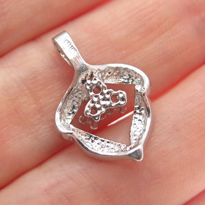 925 Sterling Silver Vintage Round-Cut C Z Heart Minimalist Charm Pendant