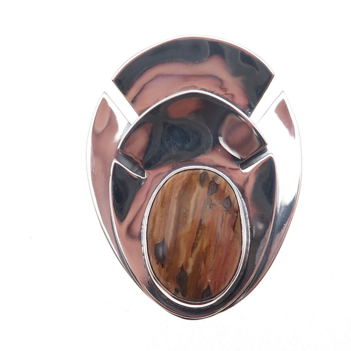 E. Allen 925 Sterling Silver Vintage Real Jasper Modernist Pin Brooch / Pendant