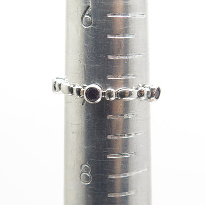 925 Sterling Silver Real Round-Cut Amethyst Gem Beaded Band Ring Size 7