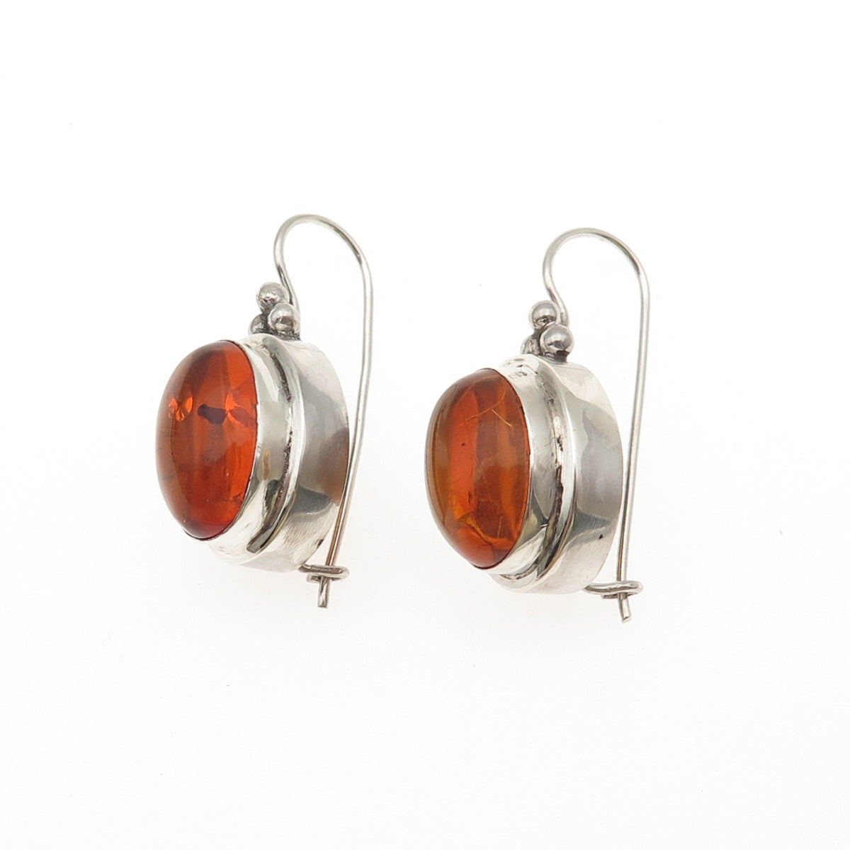 925 Sterling Silver Vintage Real Amber Modernist Beaded Earrings