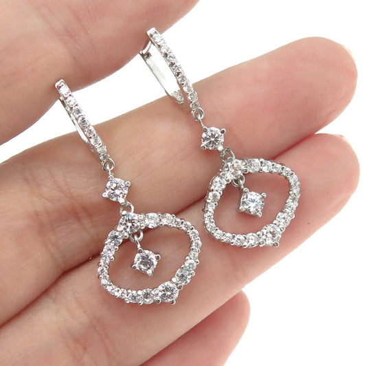 925 Sterling Silver Round-Cut Shaped C Z Dangling Earrings