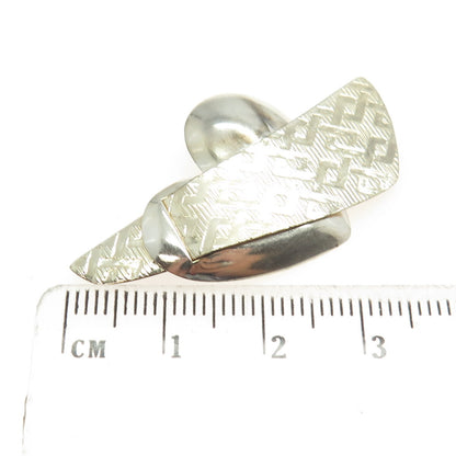KOREY C. 925 Sterling Silver Vintage Heart Modernist Textured Pin Brooch