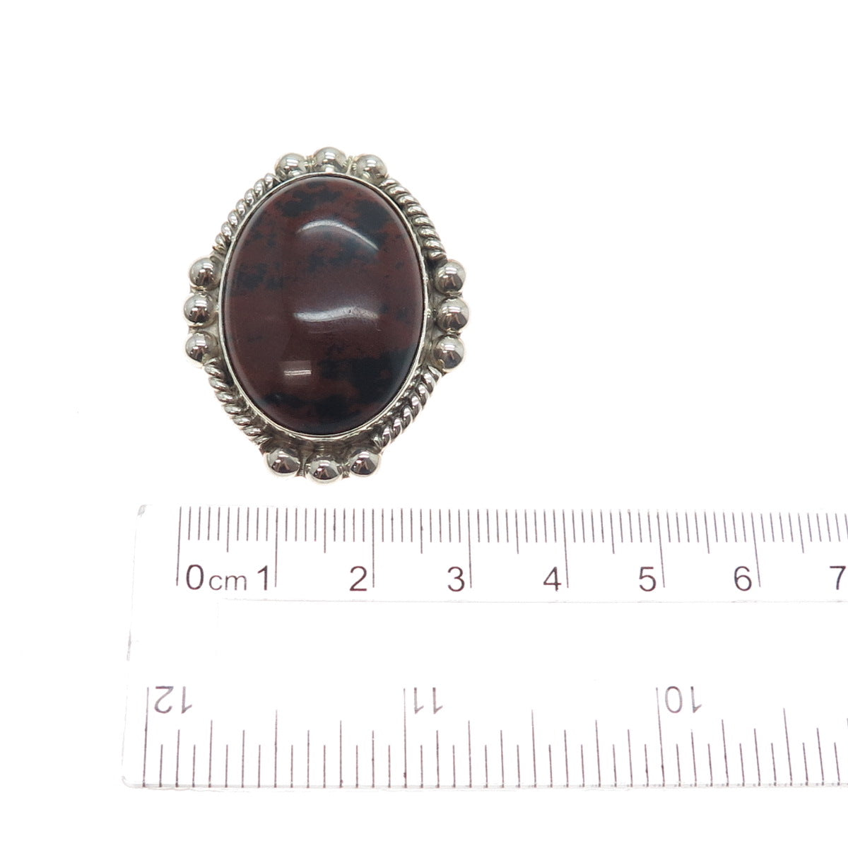 925 Sterling Silver Vintage Mexico Real Mahogany Obsidian Pin Brooch / Pendant