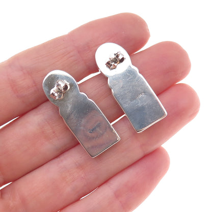 Old Pawn 925 Sterling Silver Vintage Southwestern Turquoise & Amber Earrings