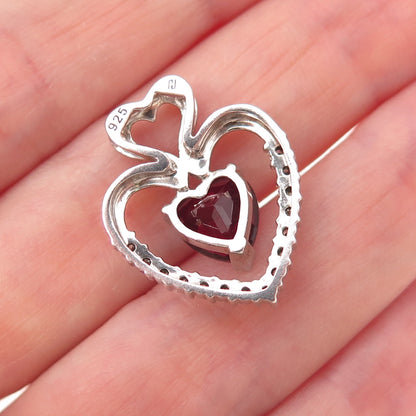 925 Sterling Silver Real Diamond & Lab-Created Ruby Heart Charm Pendant