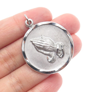 CHAPEL 925 Sterling Silver Antique Art Deco Prayer Hands Religious Charm Pendant