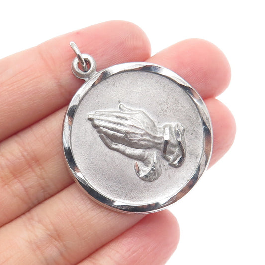 CHAPEL 925 Sterling Silver Antique Art Deco Prayer Hands Religious Charm Pendant