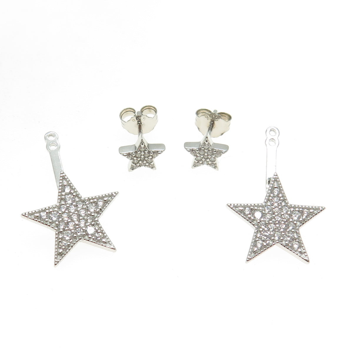 925 Sterling Silver Round-Cut C Z Star Interchangeable Earrings