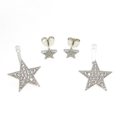 925 Sterling Silver Round-Cut C Z Star Interchangeable Earrings