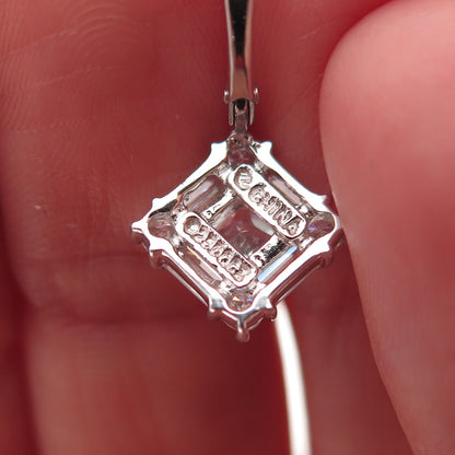 925 Sterling Silver Princess Emerald & Round-Cut C Z Earrings