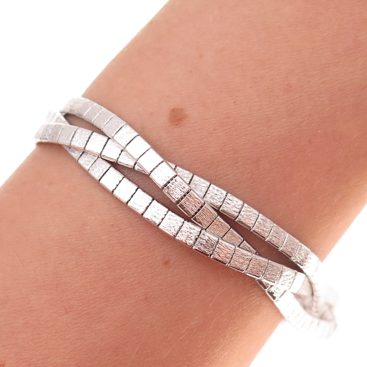 925 Sterling Silver Vintage Braided Link Bracelet 7"