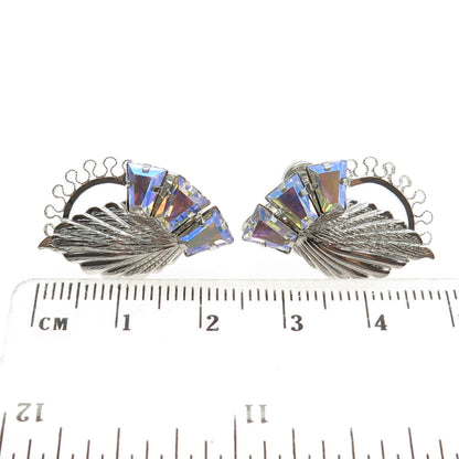 STAR-ART Sterling Silver Antique Art Deco Rhinestone Floral Screw Back Earrings