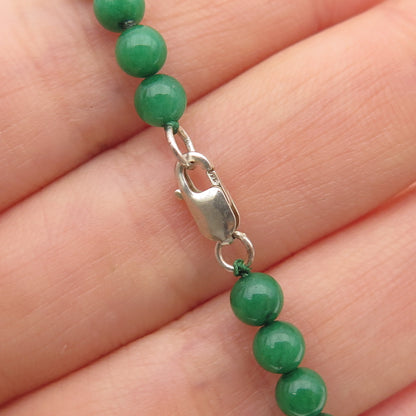 LUCKY 925 Sterling Silver Vintage Green Onyx Enamel Pressed Clover Necklace 16"