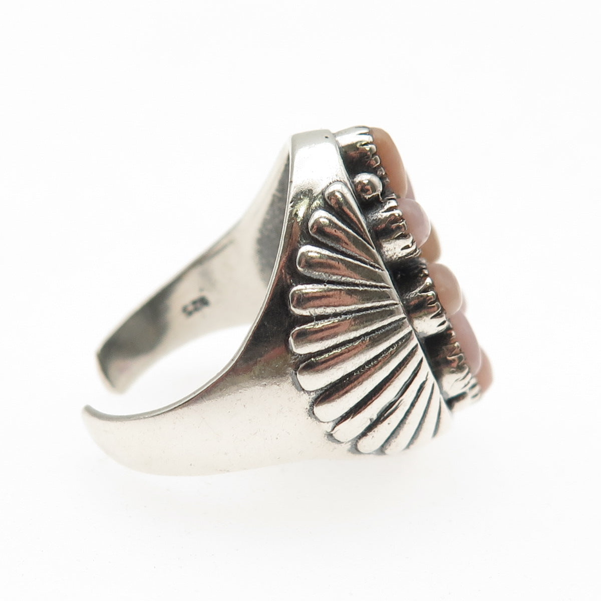 Krush Kandy 925 Sterling Vintage Real Pink Conch Shell Adjustable Ring Size 7.75