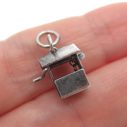925 Sterling Silver Vintage Mexico Water Well Minimalist 3D Charm Pendant