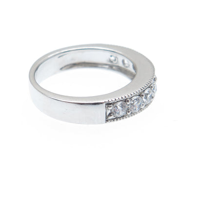 925 Sterling Silver Round-Cut C Z Half Eternity Band Ring Size 7.25