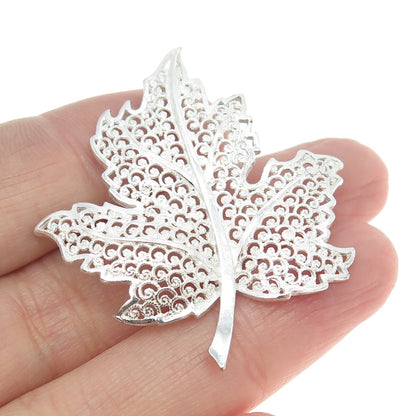 925 Sterling Silver Vintage Germany Maple Leaf Filigree Pin Brooch