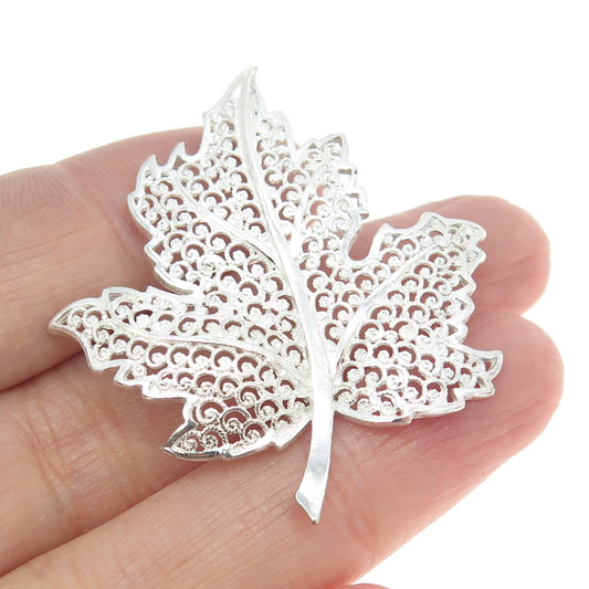 925 Sterling Silver Vintage Germany Maple Leaf Filigree Pin Brooch