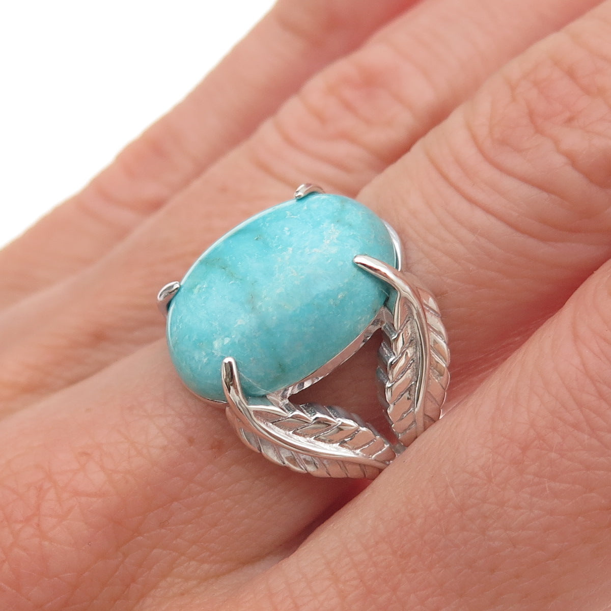 Tehya Oyama 925 Sterling Silver Real Tyrone Turquoise Floral Ring Size 8.25