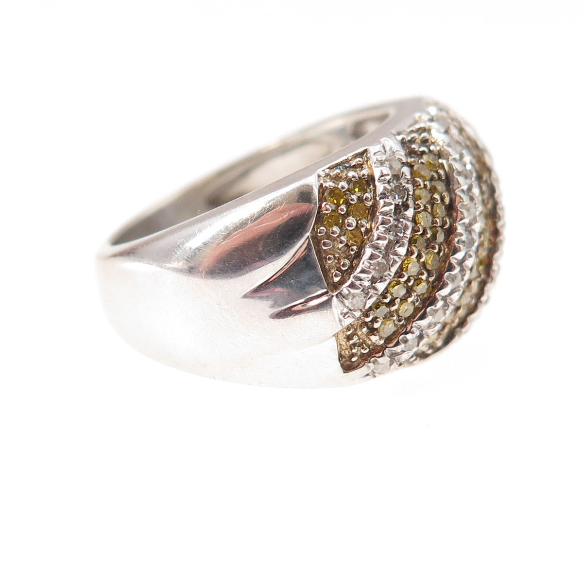 925 Sterling Silver Real Round-Cut Canary & White Diamond Ring Size 5
