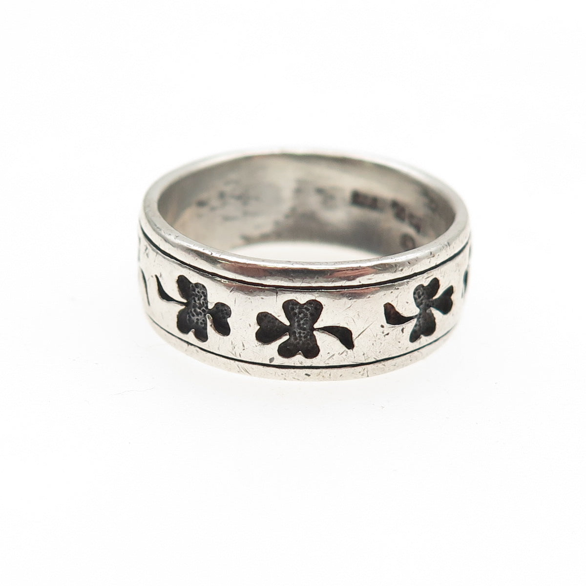 PETER STONE 925 Sterling Silver Vintage Lucky Clover Oxidized Band Ring Size 8