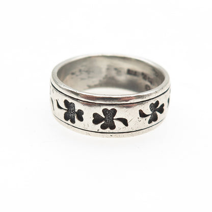 PETER STONE 925 Sterling Silver Vintage Lucky Clover Oxidized Band Ring Size 8