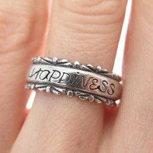 925 Sterling Silver Vintage Happiness Oxidized Band Ring Size 6